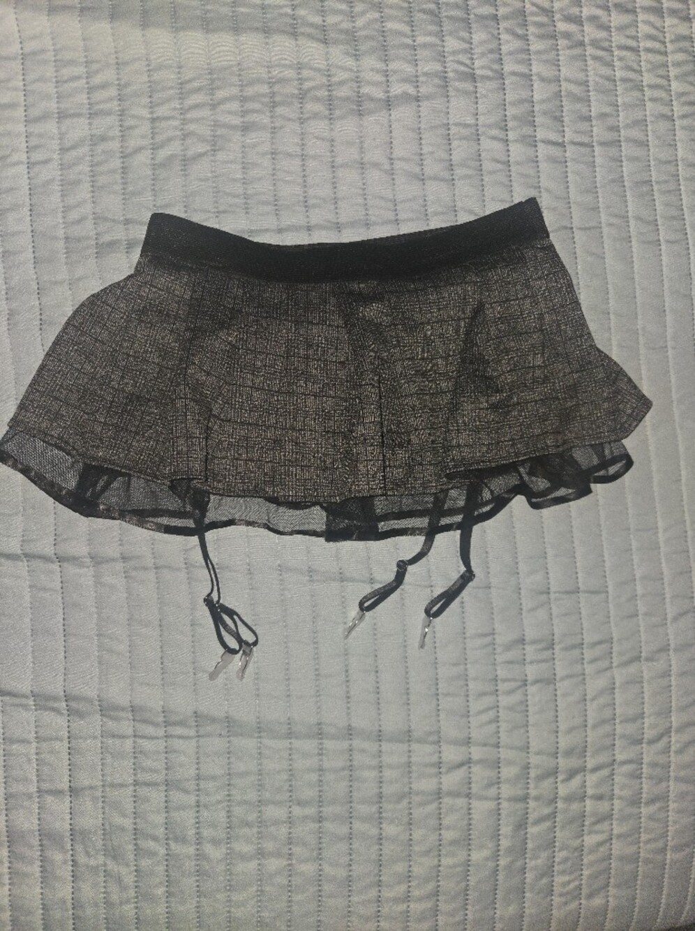 Black Textured Circle Skirt with Sheer Hem